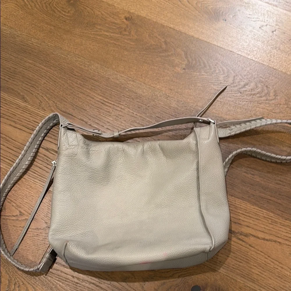 All Saints Taupe Pebbled Leather Shoulder Bag